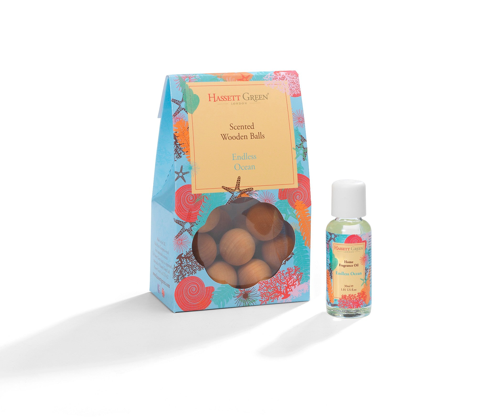 Endless Ocean - Scented Wooden Balls 12 Pack plus 30ml Bottle of Fragrance Oil
