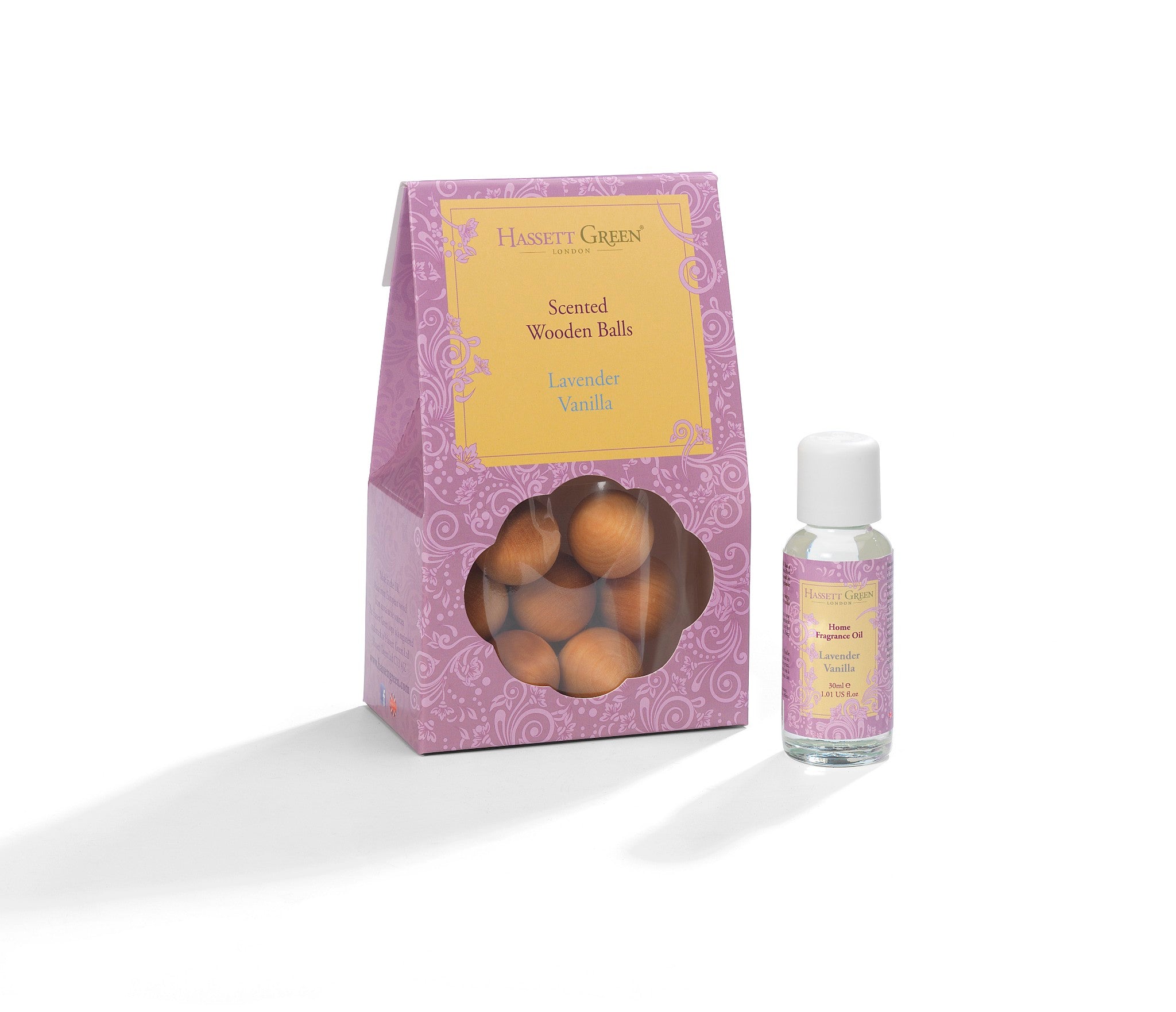 Lavender Vanilla - Scented Wooden Balls 12 Pack plus 30ml Bottle of Fragrance