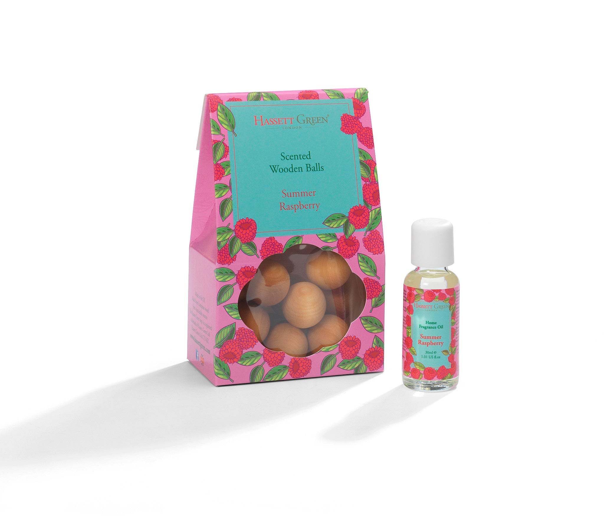 Summer Raspberry - Scented Wooden Balls 12 Pack plus 30ml Bottle of Fragrance