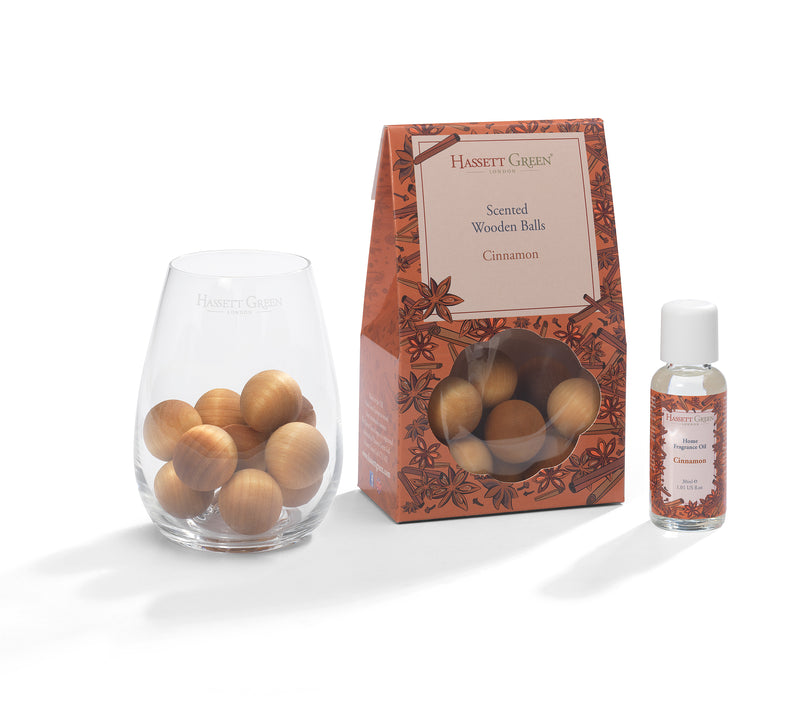 Cinnamon - Scented Wooden Balls With Oil & Vase