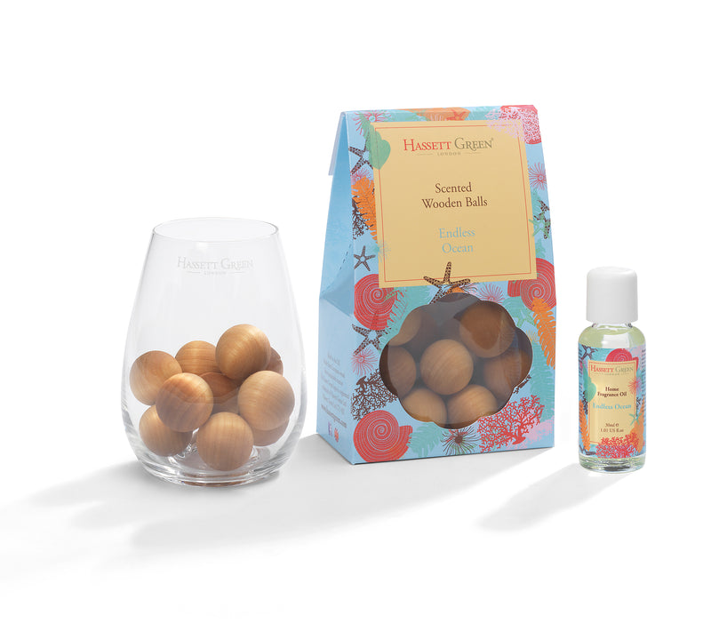 Endless Ocean - Scented Wooden Balls With Oil & Vase