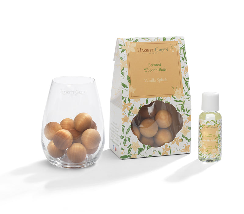 Vanilla Splash - Scented Wooden Balls With Oil & Vase